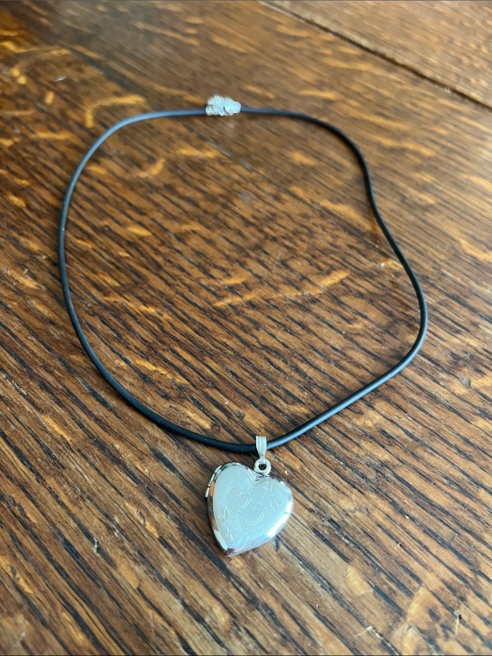 Silver Heart Locket Necklace on Black Cord — Classic Heart Pendant